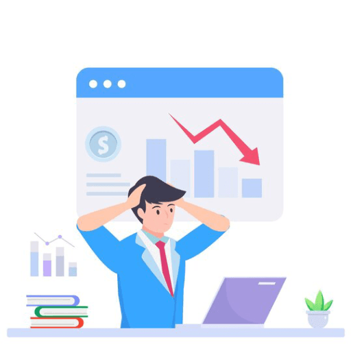 Unhappy business man with failing graph