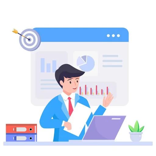 Happy business man doing digital data analysis